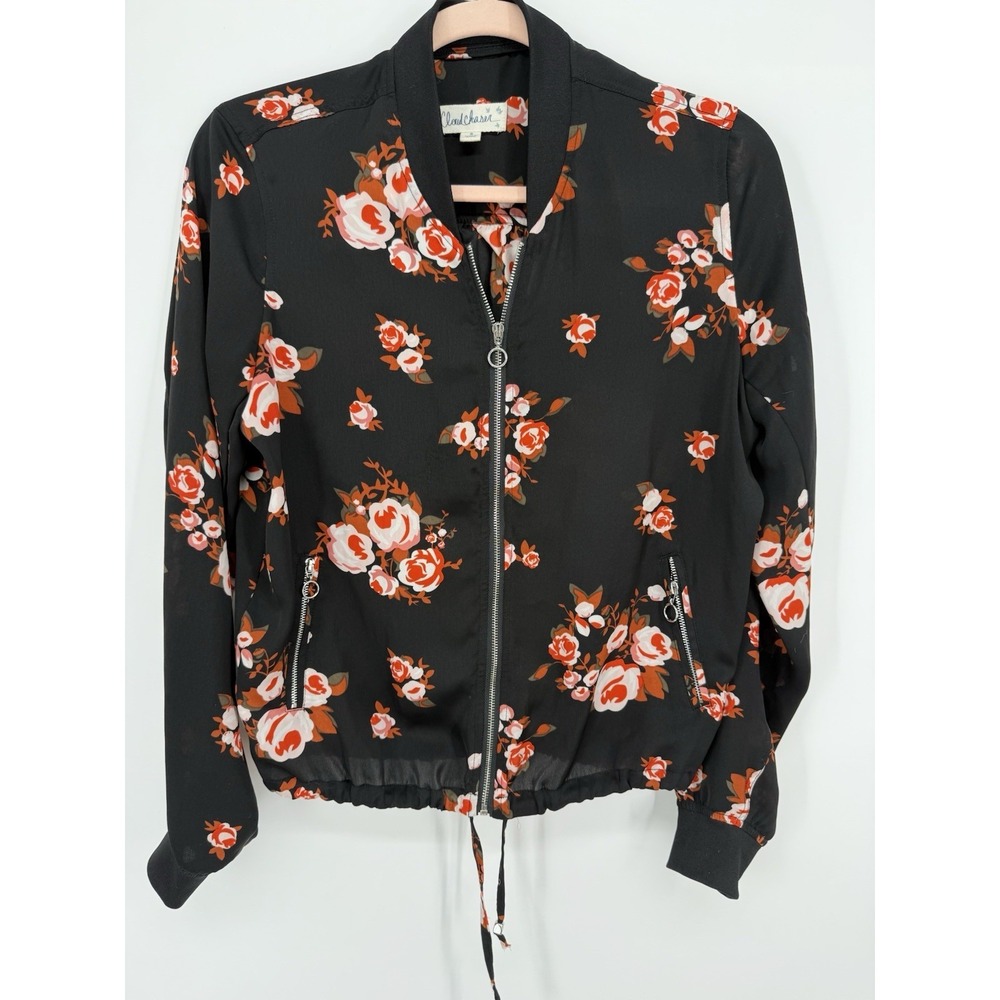 Cloud Chaser Rose Floral Silky Bomber Jacket Women's Small‎